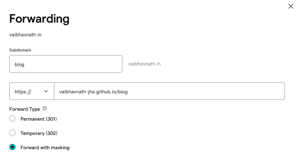 GoDaddy Domain Forwarding Form